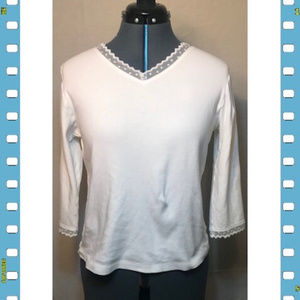 ColdWater Creek 3/4  Sleeve White Tee W/Lace